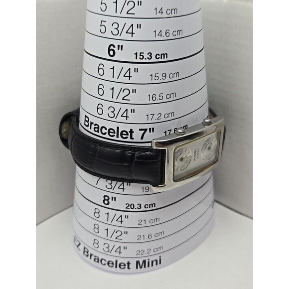 Fossil Steel Dual Time Tank 23mm Watch Silver Black Leather Quartz New Battery